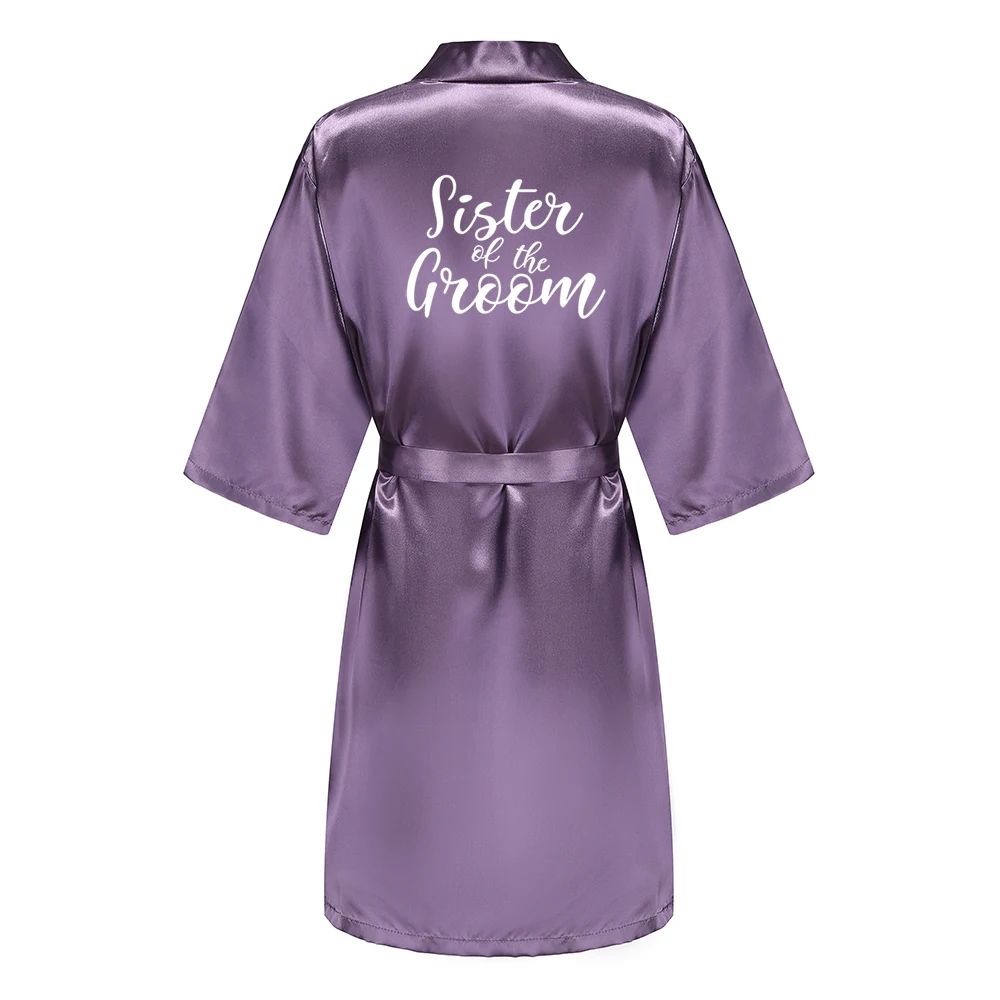 Elegant Satin Bridal Party Robe Short Silk Bridesmaid Bride Getting Ready Robe 16