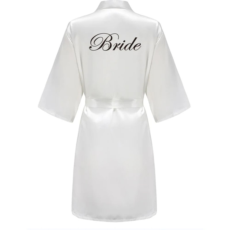 Elegant Satin Bridal Party Robe Short Silk Bridesmaid Bride Getting Ready Robe 3