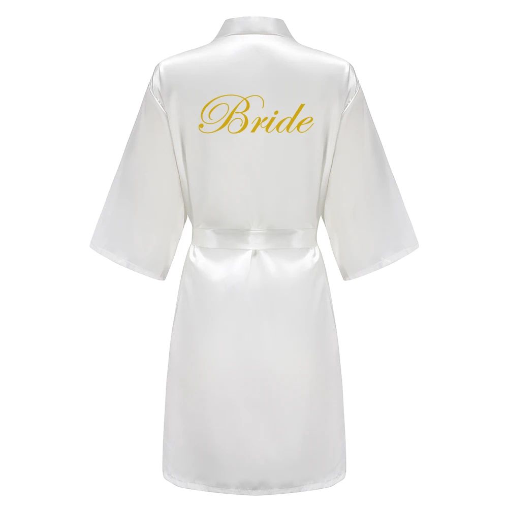 Elegant Satin Bridal Party Robe Short Silk Bridesmaid Bride Getting Ready Robe 4