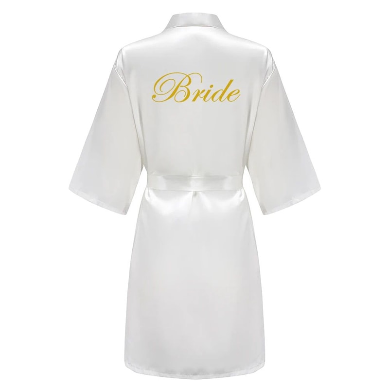 Elegant Satin Bridal Party Robe Short Silk Bridesmaid Bride Getting Ready Robe 4