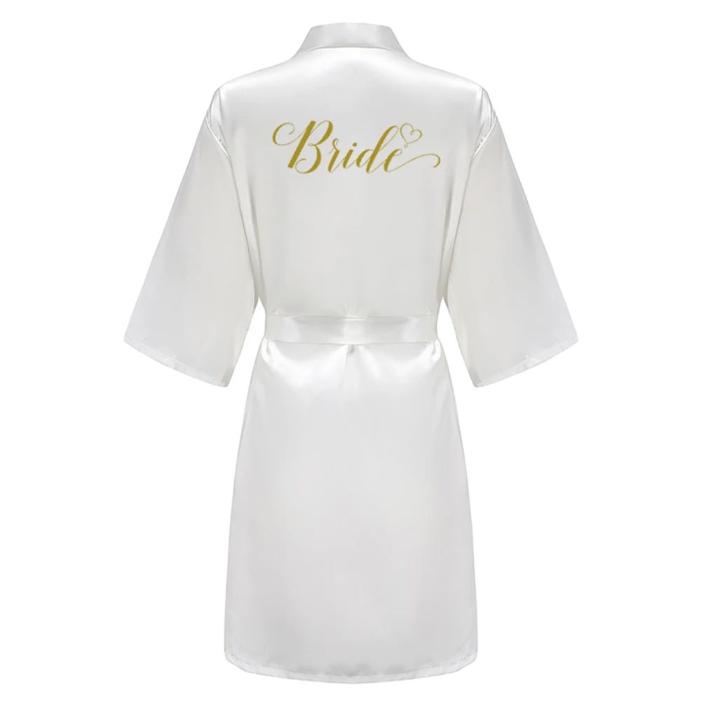 Elegant Satin Bridal Party Robe Short Silk Bridesmaid Bride Getting Ready Robe 5