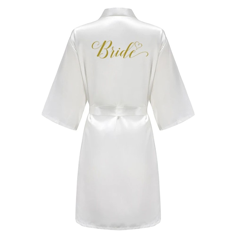 Elegant Satin Bridal Party Robe Short Silk Bridesmaid Bride Getting Ready Robe 5