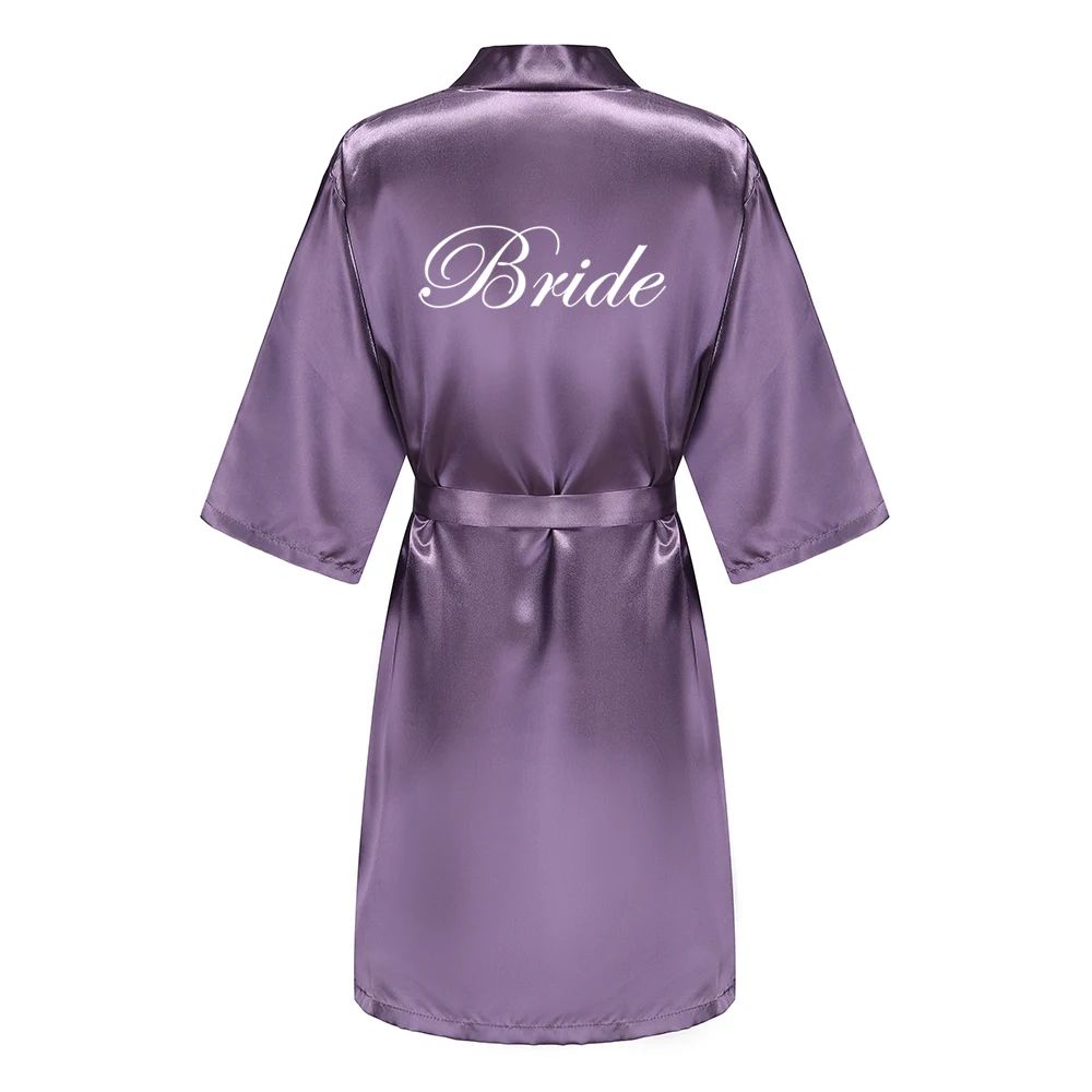 Elegant Satin Bridal Party Robe Short Silk Bridesmaid Bride Getting Ready Robe 7