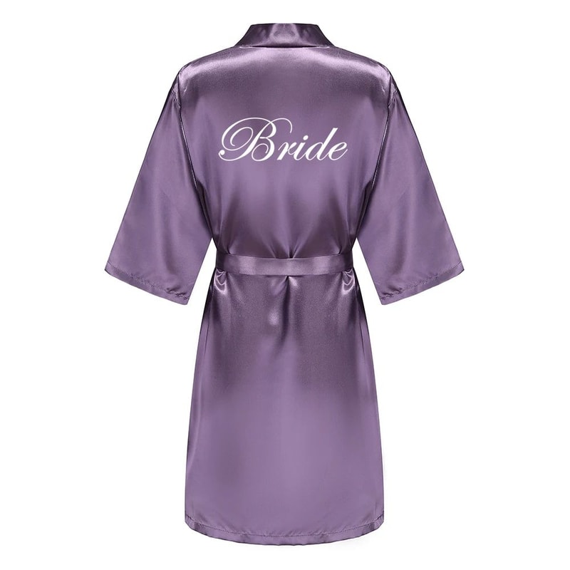 Elegant Satin Bridal Party Robe Short Silk Bridesmaid Bride Getting Ready Robe 7