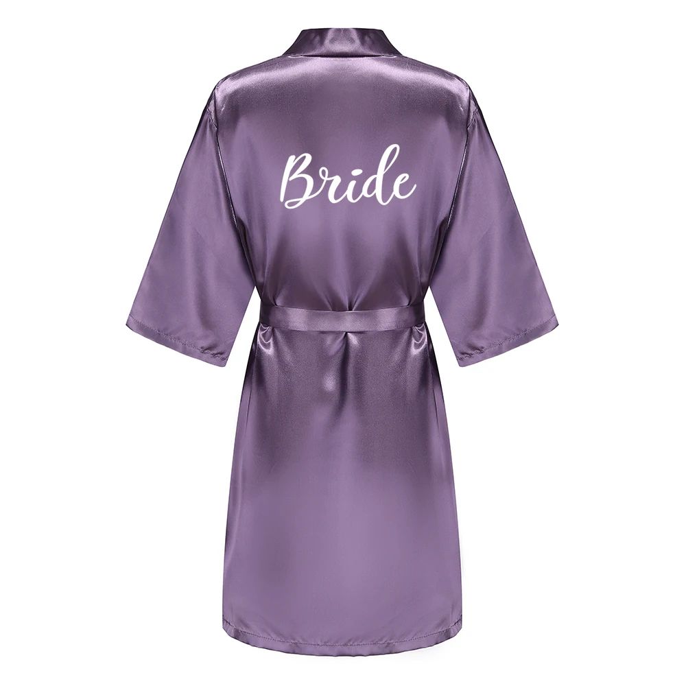Elegant Satin Bridal Party Robe Short Silk Bridesmaid Bride Getting Ready Robe 8