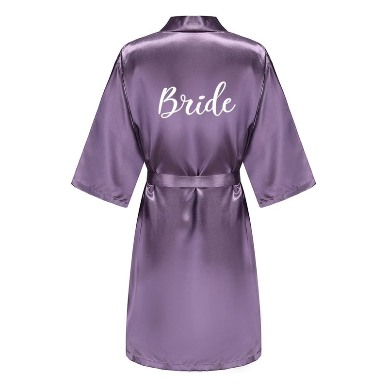 Elegant Satin Bridal Party Robe Short Silk Bridesmaid Bride Getting Ready Robe 8