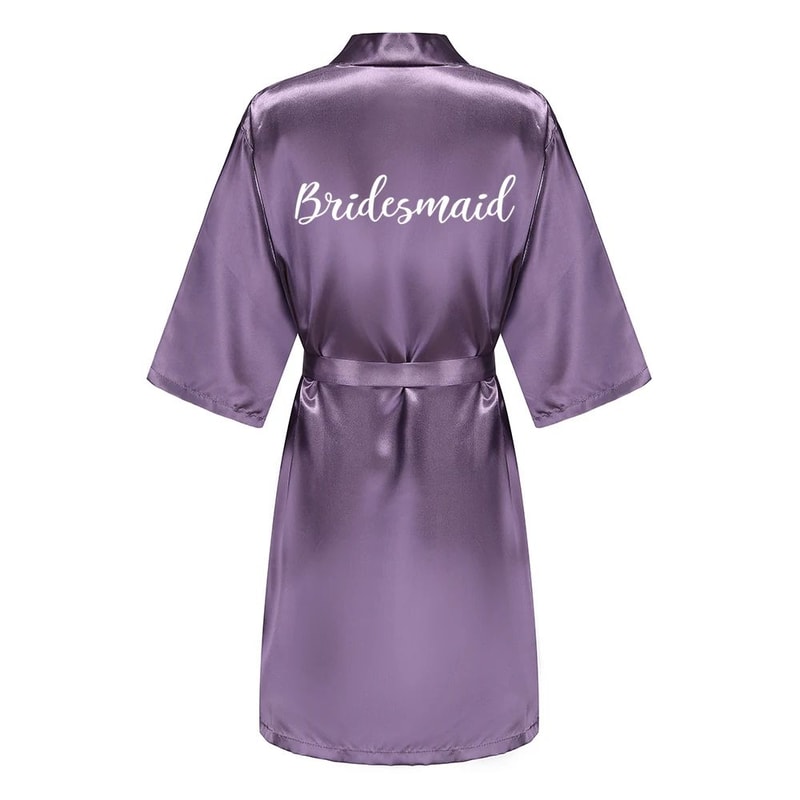 Elegant Satin Bridal Party Robe Short Silk Bridesmaid Bride Getting Ready Robe 9