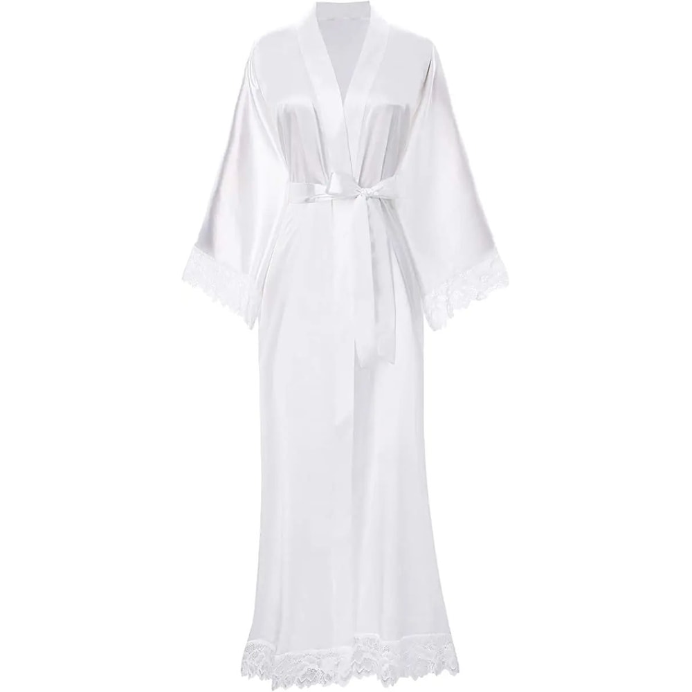 Satin Bridal Robe With Lace Trim Elegant Long Satin Robe For Bride Bridesmaids 5
