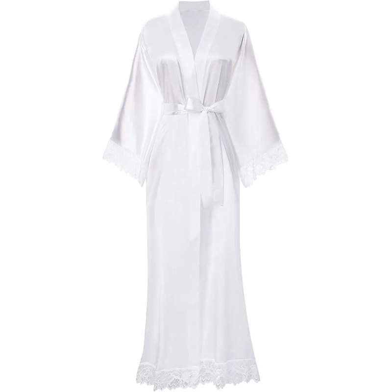 Satin Bridal Robe With Lace Trim Elegant Long Satin Robe For Bride Bridesmaids 5