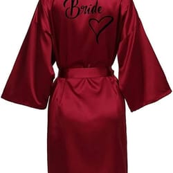 womens satin kimono robe (short) – printed silk-feel wrap for bridal prep & lounging