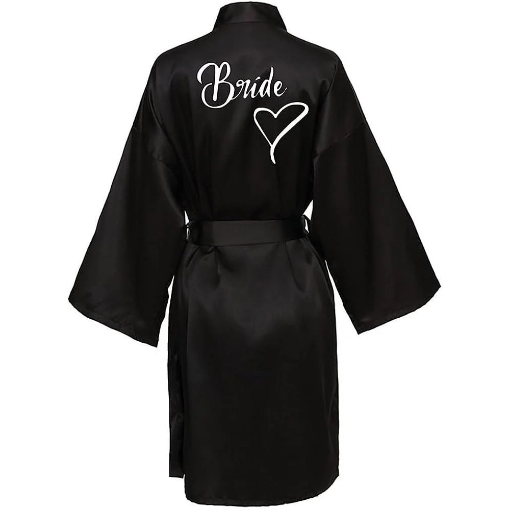 Womens Satin Kimono Robe Short Printed SilkFeel Wrap For Bridal Prep Lounging 9