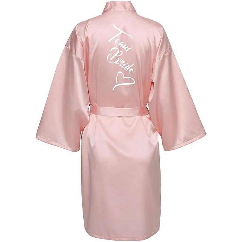 Womens Satin Kimono Robe Short Printed SilkFeel Wrap For Bridal Prep Lounging 3