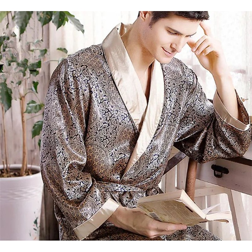 LuxeSilk Mens Satin Kimono Robe Lightweight Mens Silk Bathrobe In Big Tall 5XL 1