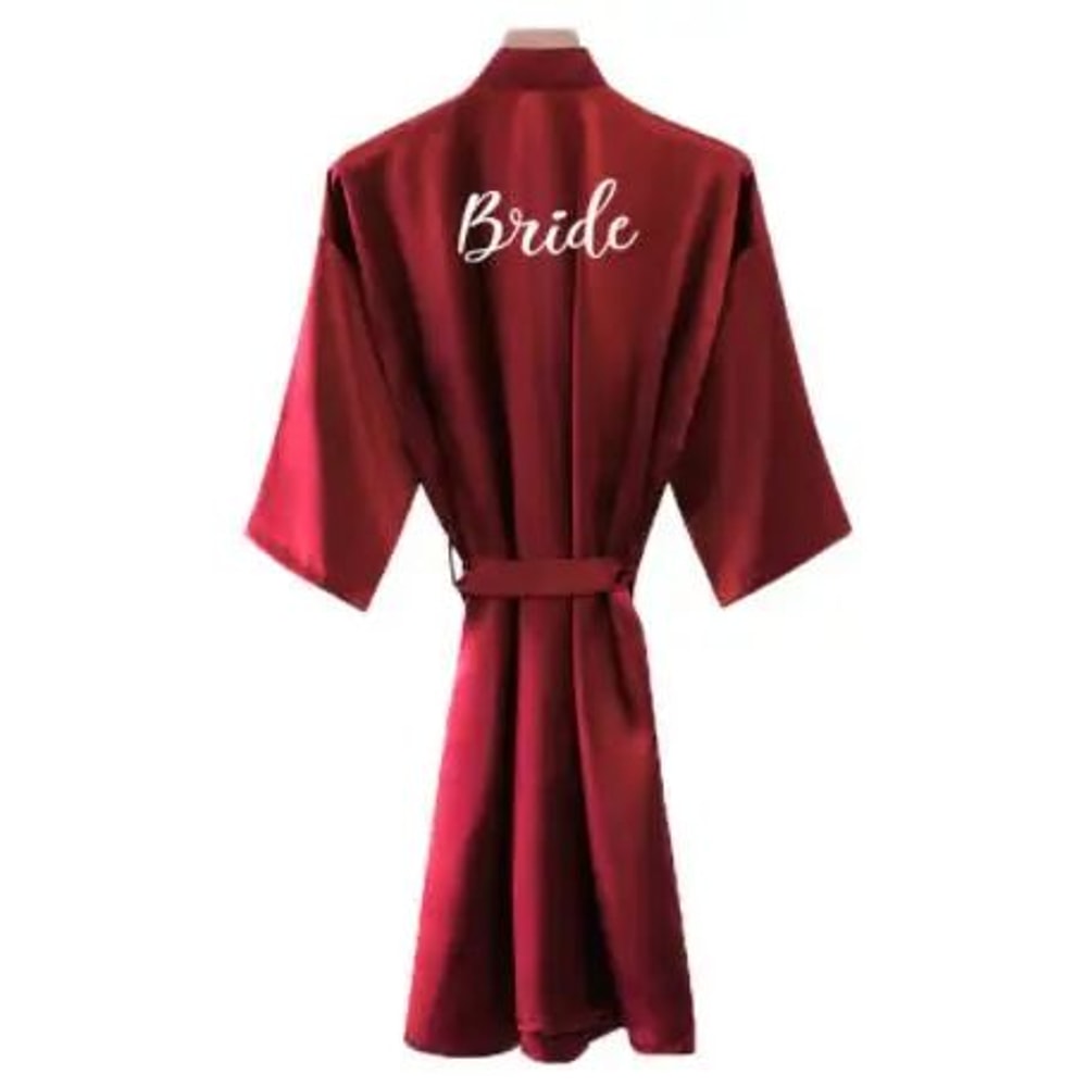 Burgundy Satin Bridal Robe For Weddings Bridesmaids Silky Kimono Bathrobe 2