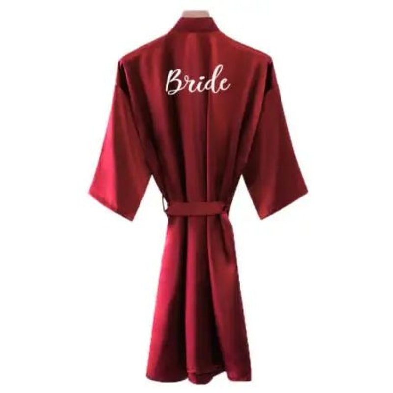 Burgundy Satin Bridal Robe For Weddings Bridesmaids Silky Kimono Bathrobe 2