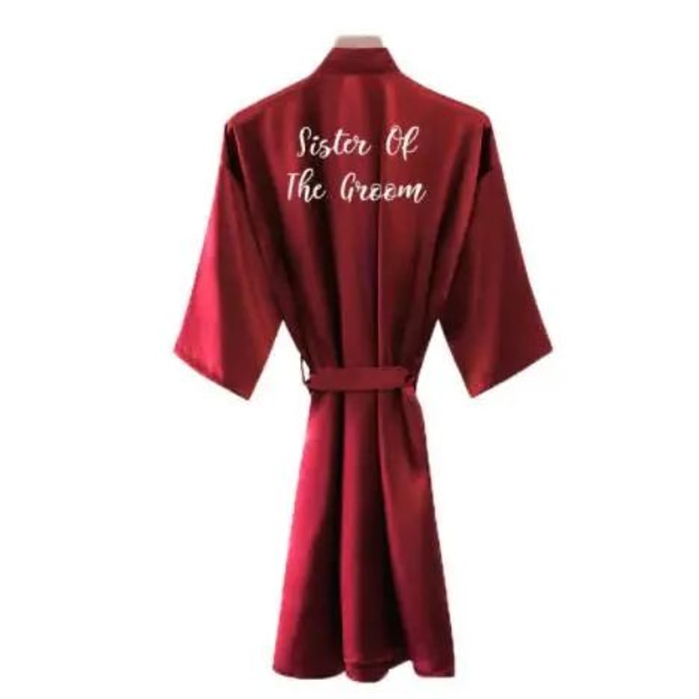 Burgundy Satin Bridal Robe For Weddings Bridesmaids Silky Kimono Bathrobe 1