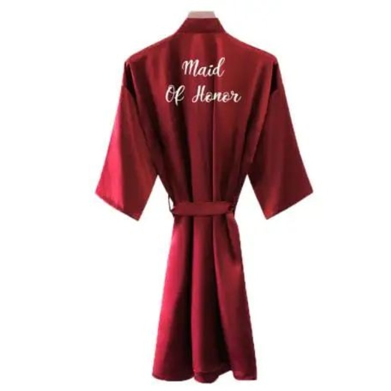 Burgundy Satin Bridal Robe For Weddings Bridesmaids Silky Kimono Bathrobe 4