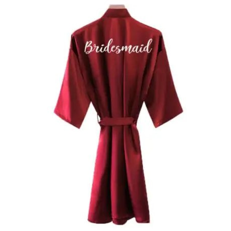 Burgundy Satin Bridal Robe For Weddings Bridesmaids Silky Kimono Bathrobe 5