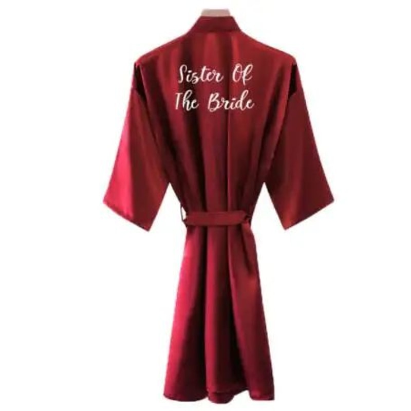 Burgundy Satin Bridal Robe For Weddings Bridesmaids Silky Kimono Bathrobe 6
