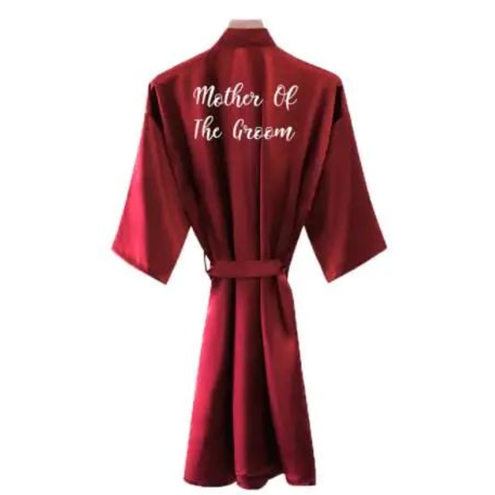 Burgundy Satin Bridal Robe For Weddings Bridesmaids Silky Kimono Bathrobe 7