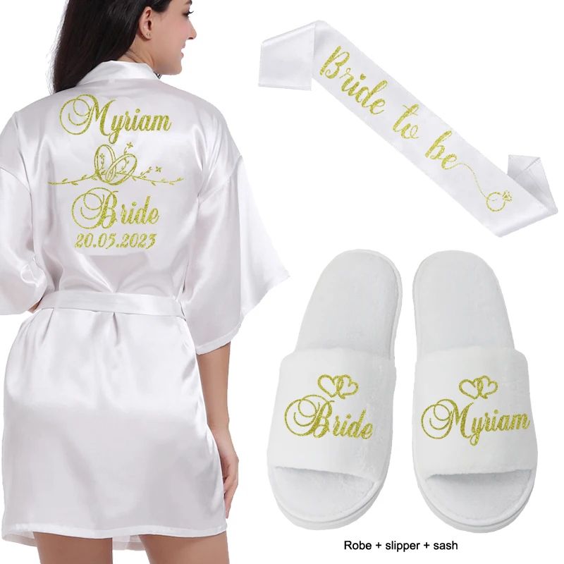 Personalized Bridal Satin Robe Custom Bride And Bridesmaid Getting Ready Robe 2