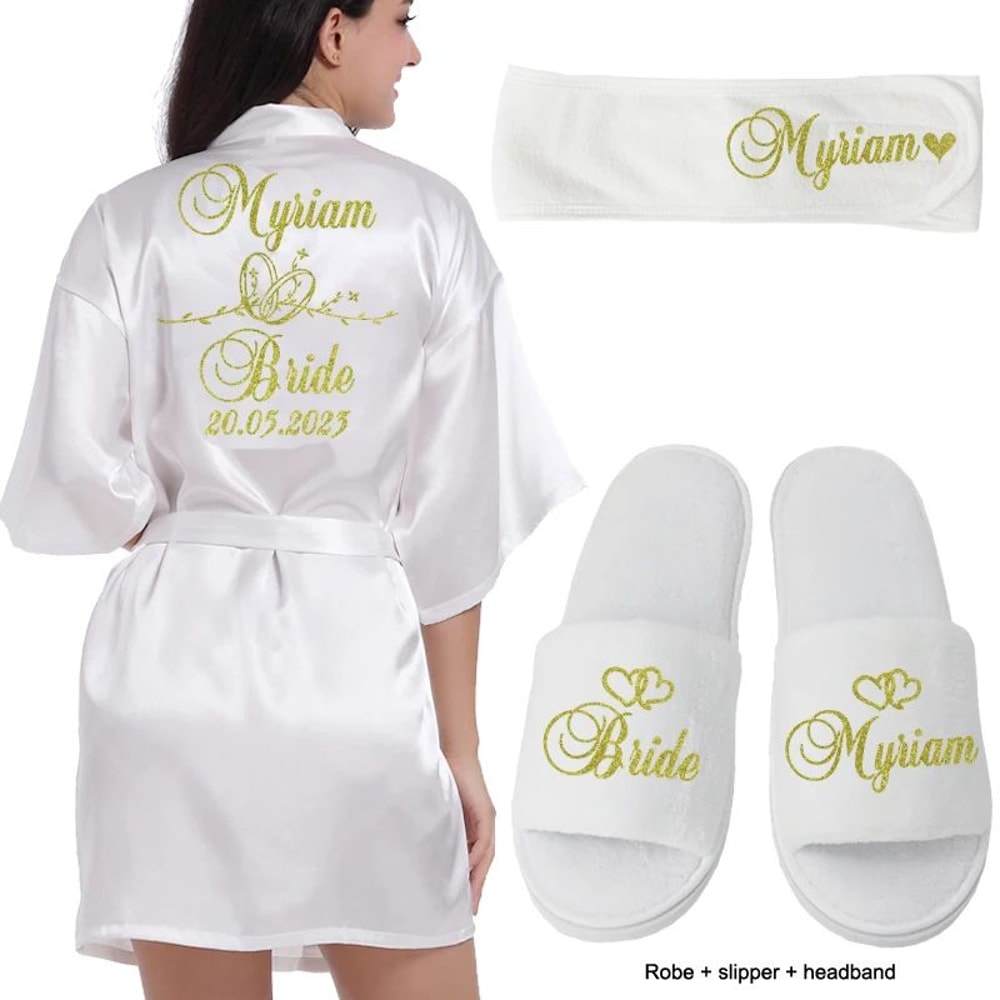Personalized Bridal Satin Robe Custom Bride And Bridesmaid Getting Ready Robe 4