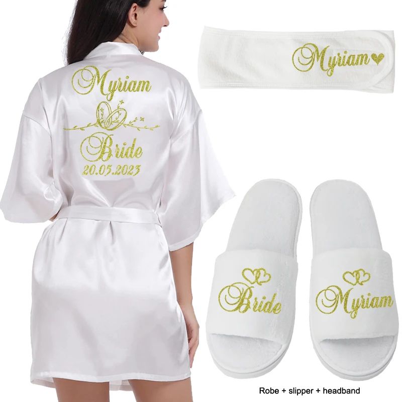 Personalized Bridal Satin Robe Custom Bride And Bridesmaid Getting Ready Robe 4