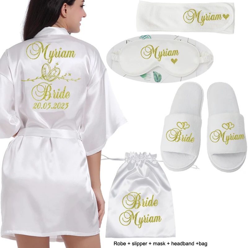 Personalized Bridal Satin Robe Custom Bride And Bridesmaid Getting Ready Robe 5