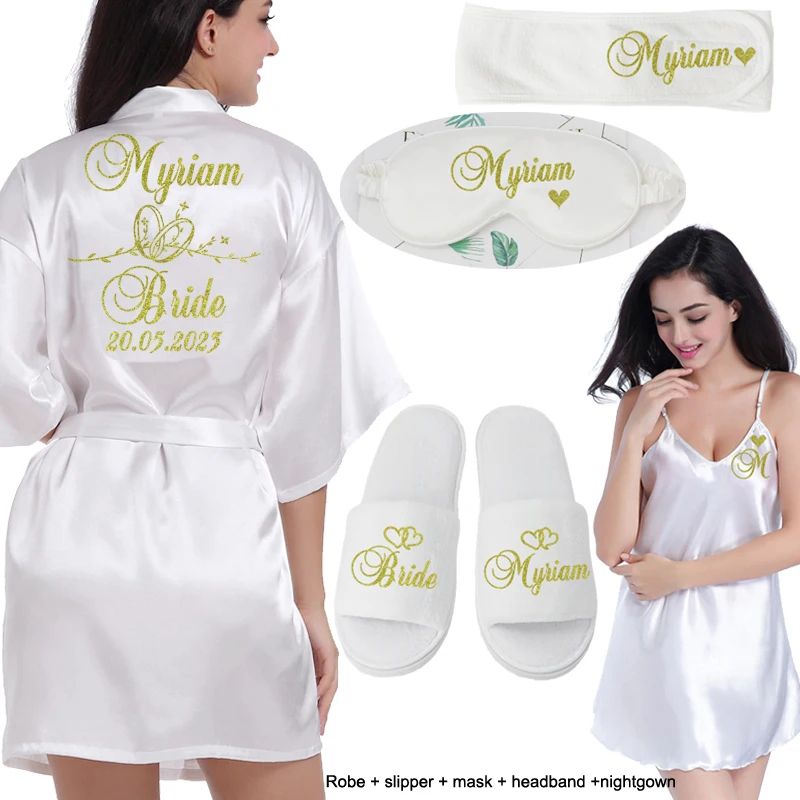 Personalized Bridal Satin Robe Custom Bride And Bridesmaid Getting Ready Robe 7