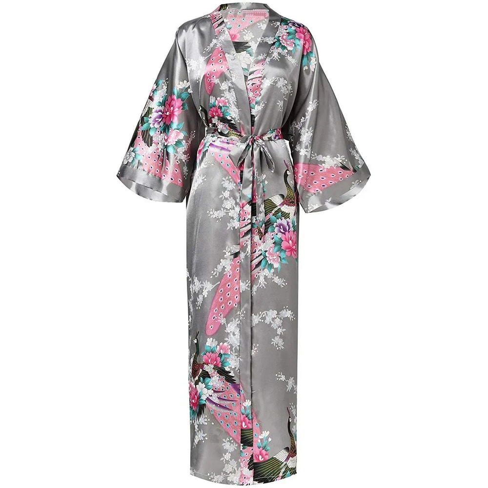 Silk Jacquard Kimono Robe Luxury Satin Ice Silk Long Womens Bathrobe 3