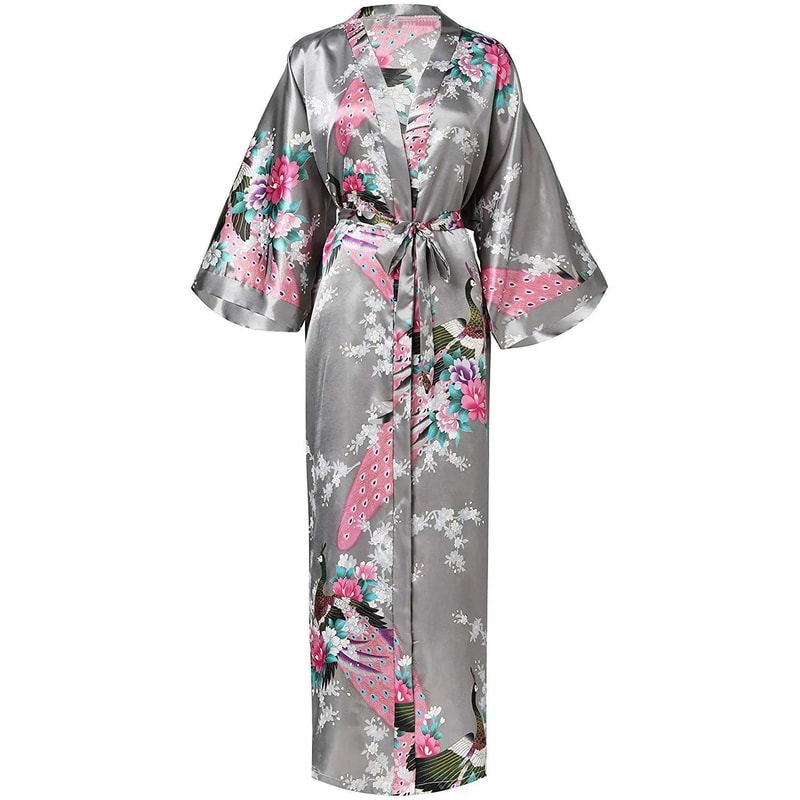 Silk Jacquard Kimono Robe Luxury Satin Ice Silk Long Womens Bathrobe 3
