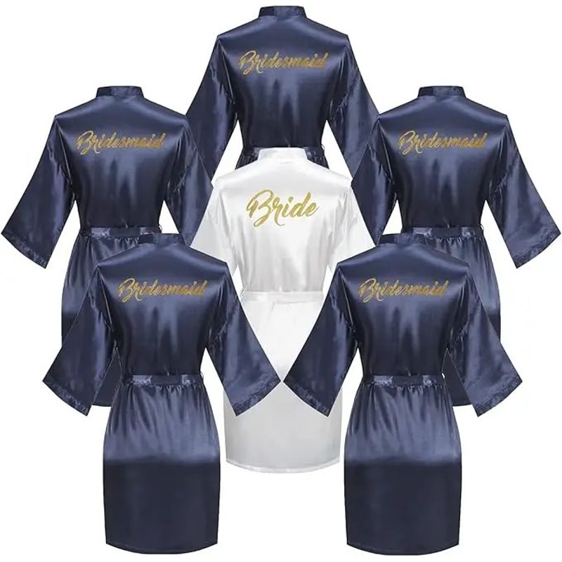 Bridal Party Silky Robe Set 6Piece Bride Bridesmaid Getting Ready Robes 1