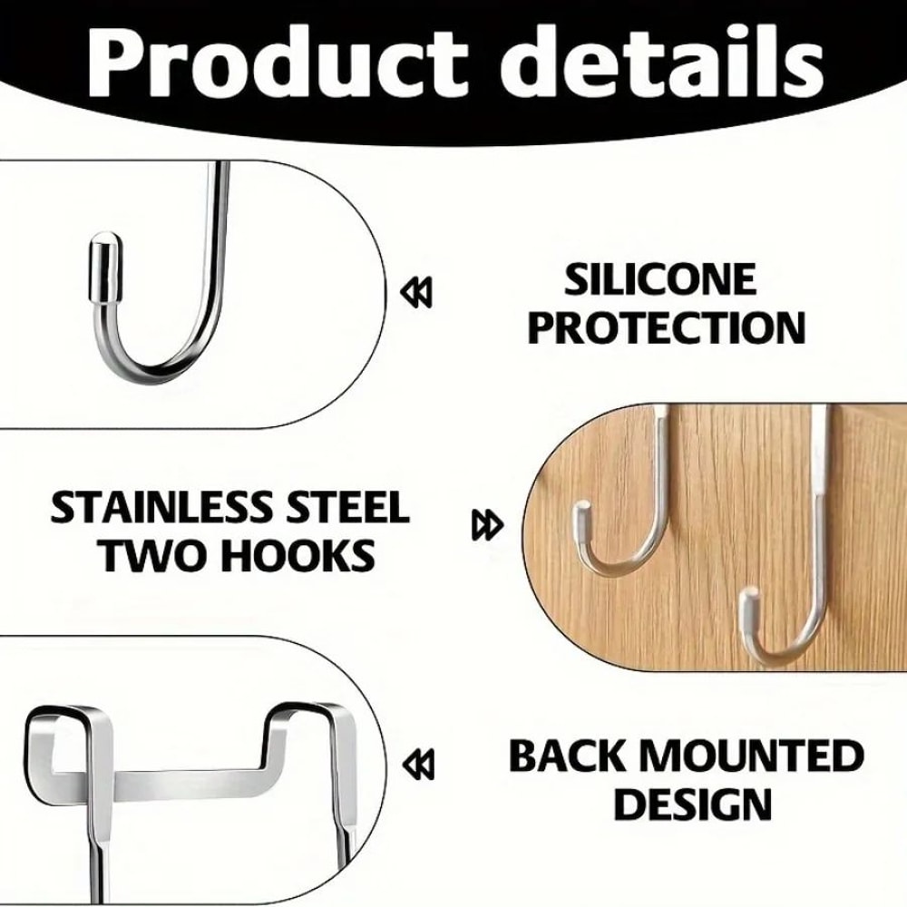 Silver Seamless Adhesive Wall Hook No Drill Metal Hook For Kitchen Bathroom Storage 5