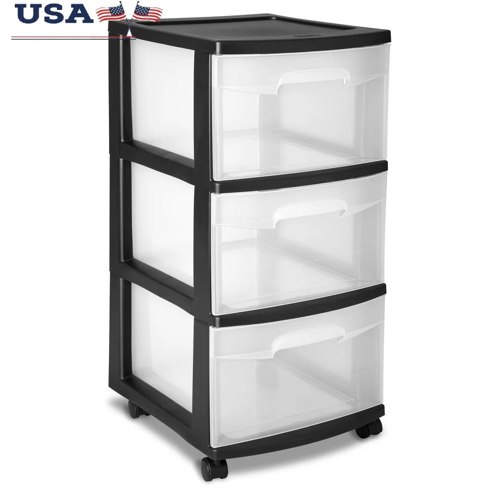 SpaceGlide 3Tier Rolling Storage Cart With Clear Drawers Slim Plastic Drawer Organizer For Bedroom 0