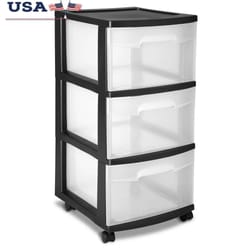 spaceglide 3-tier rolling storage cart with clear drawers – slim plastic drawer organizer for bedroom, kitchen & bathroo