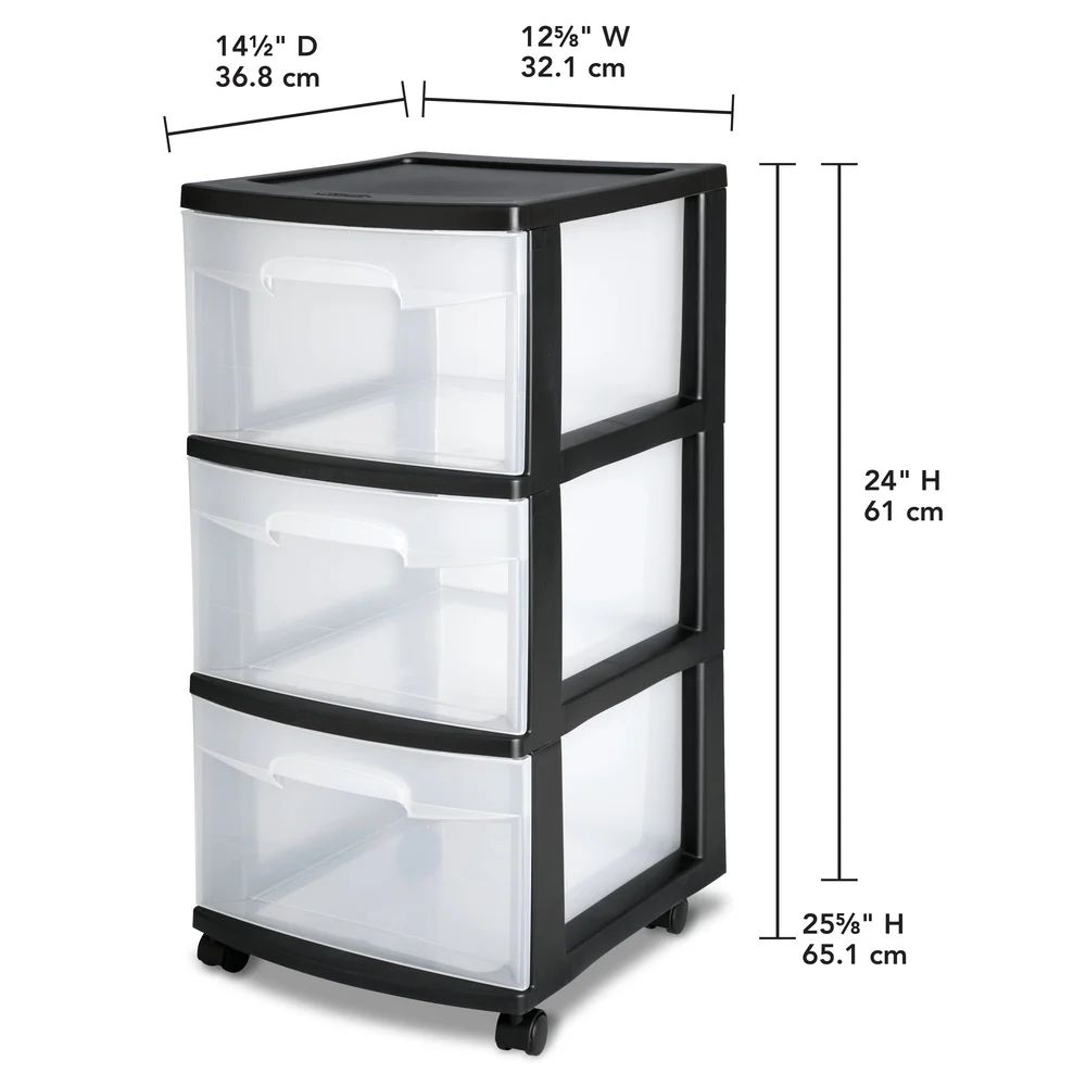 SpaceGlide 3Tier Rolling Storage Cart With Clear Drawers Slim Plastic Drawer Organizer For Bedroom 2