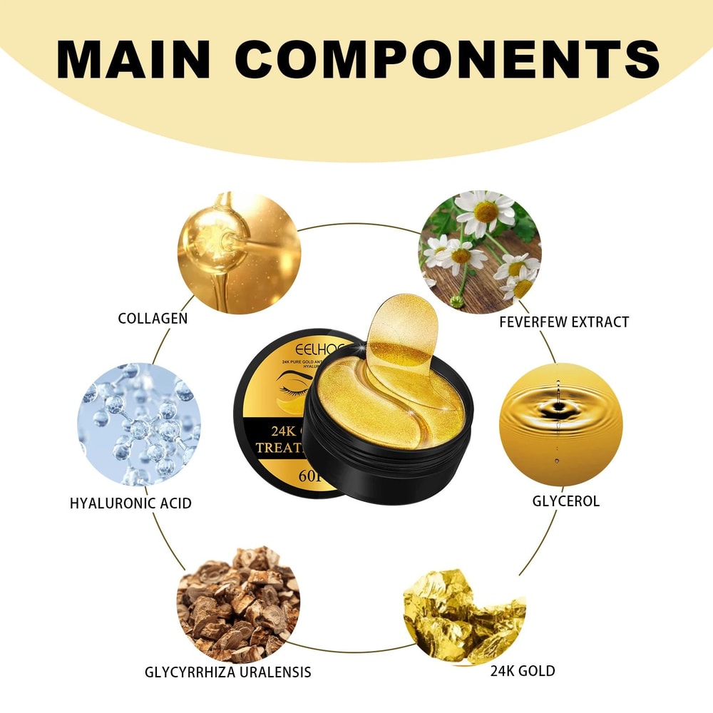 24K Gold Eye Radiance Hydrating Firming Eye Patches 60pcs AntiDark Circles Under Eye Skincare Trea 5