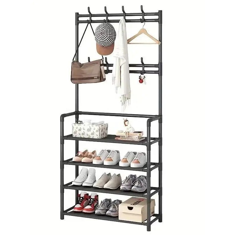 Entryway Coat Rack Hall Tree With Shoe Storage Iron Shoe Jacket Organizer 5
