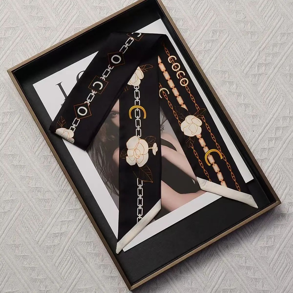 Elegant Black White Silk Twilly Scarf DoubleSided French Ribbon Hair Bag Accessory 3