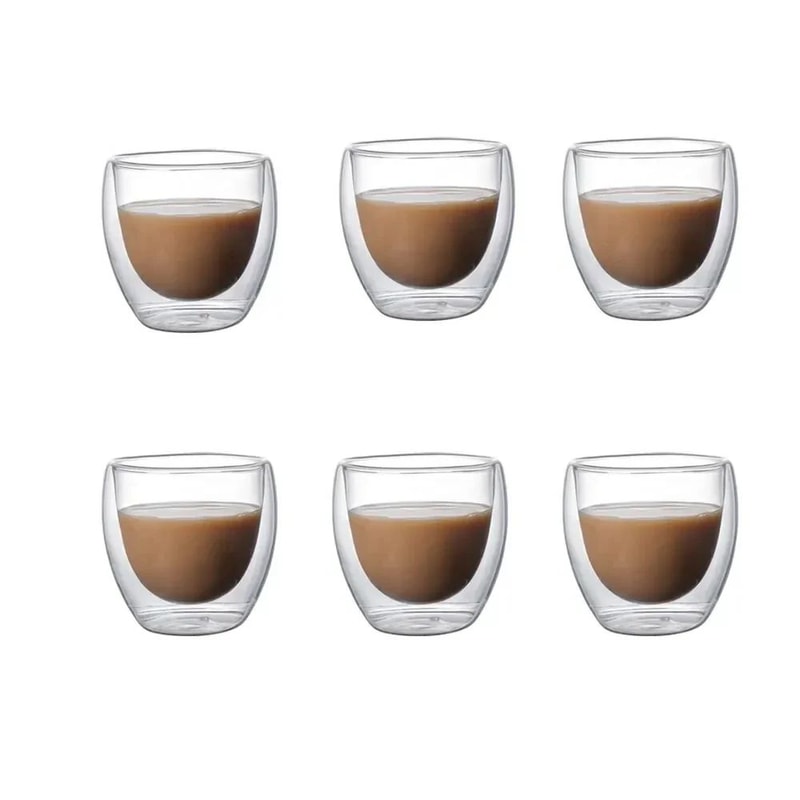 Double Wall Glass Espresso Cups Set 6pcs 80ml Insulated Clear Coffee Mugs 0
