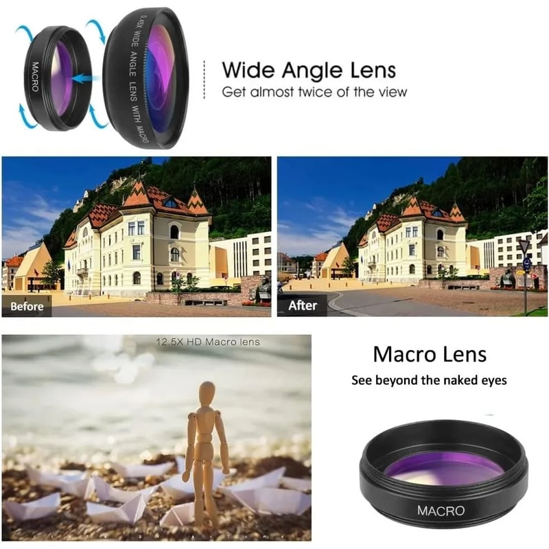 Universal ClipOn HD Wide Angle Macro Phone Lens Kit For IPhone Android 1