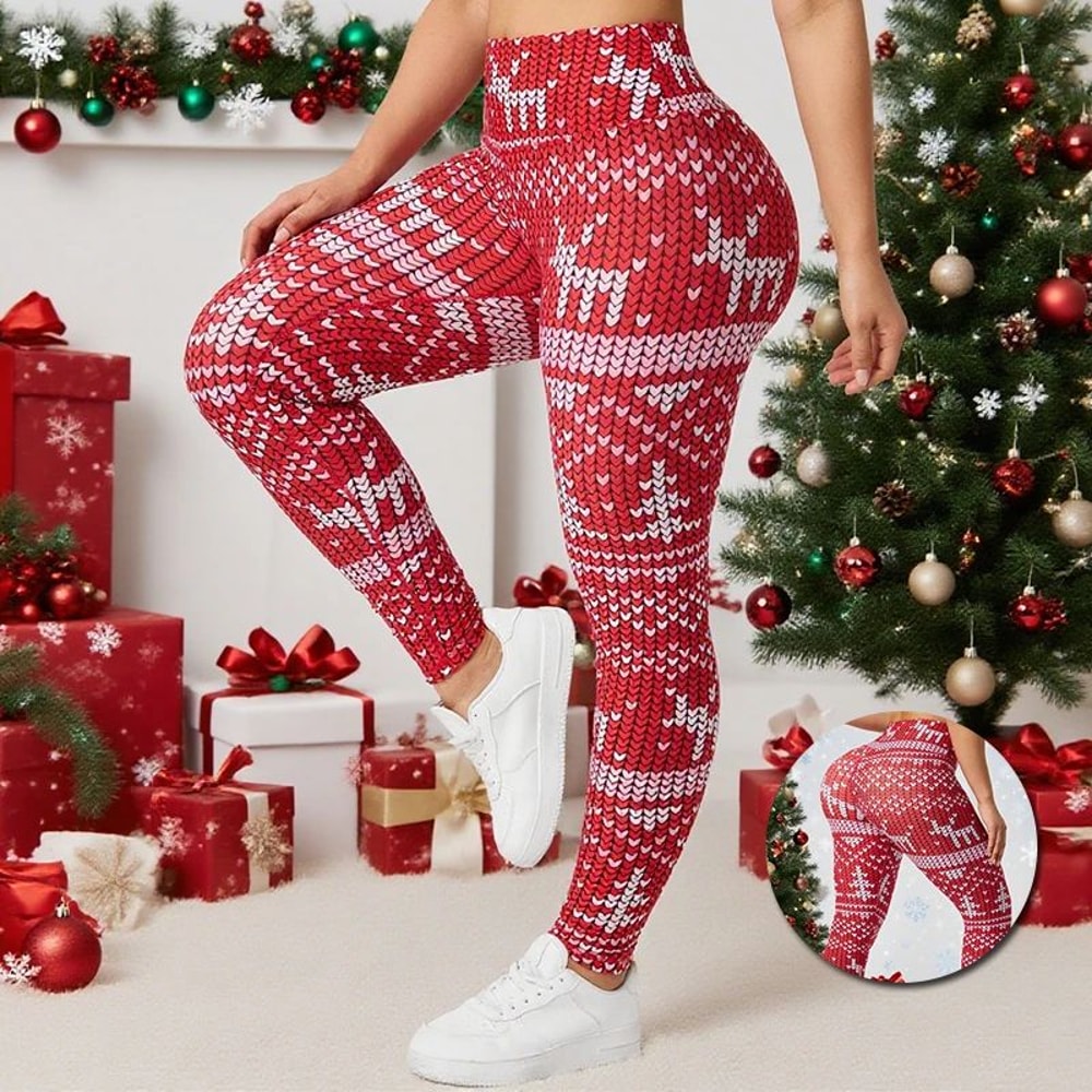 Christmas Print High Waist Tummy Control Leggings For Women Festive Hip Lifting Yoga Pants 0