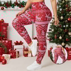 christmas print high waist tummy control leggings for women – festive hip lifting yoga pants