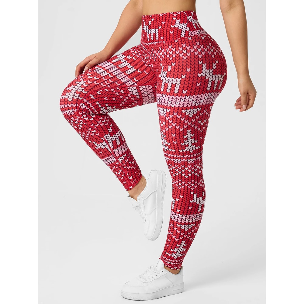 Christmas Print High Waist Tummy Control Leggings For Women Festive Hip Lifting Yoga Pants 6