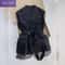 Korean Summer Black Sleeveless Vest Slim Waist V Neck Waistcoat With Mesh Patchwork 0