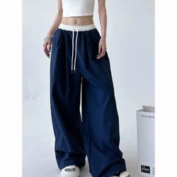y2k gothic wide leg cargo pants for women – adjustable drawstring streetwear trousers