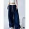 Y2K Gothic Wide Leg Cargo Pants For Women Adjustable Drawstring Streetwear Trousers 0