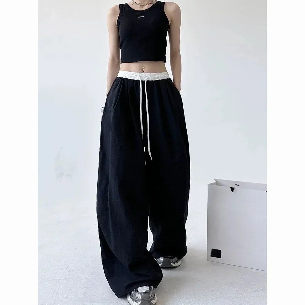 Y2K Gothic Wide Leg Cargo Pants For Women Adjustable Drawstring Streetwear Trousers 3