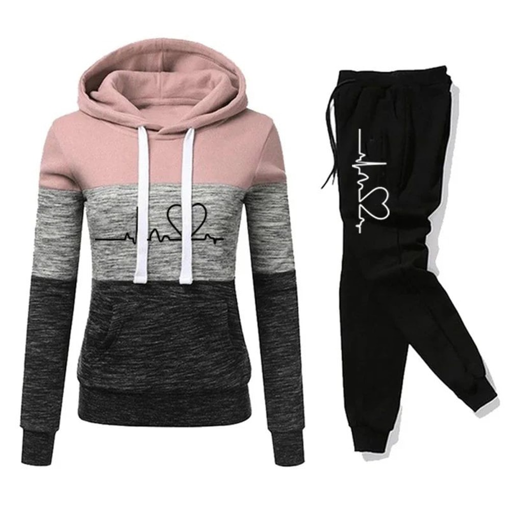 Color Block Womens Tracksuit Set Hooded Sweatshirt Jogger Pants Activewear S3XL 10