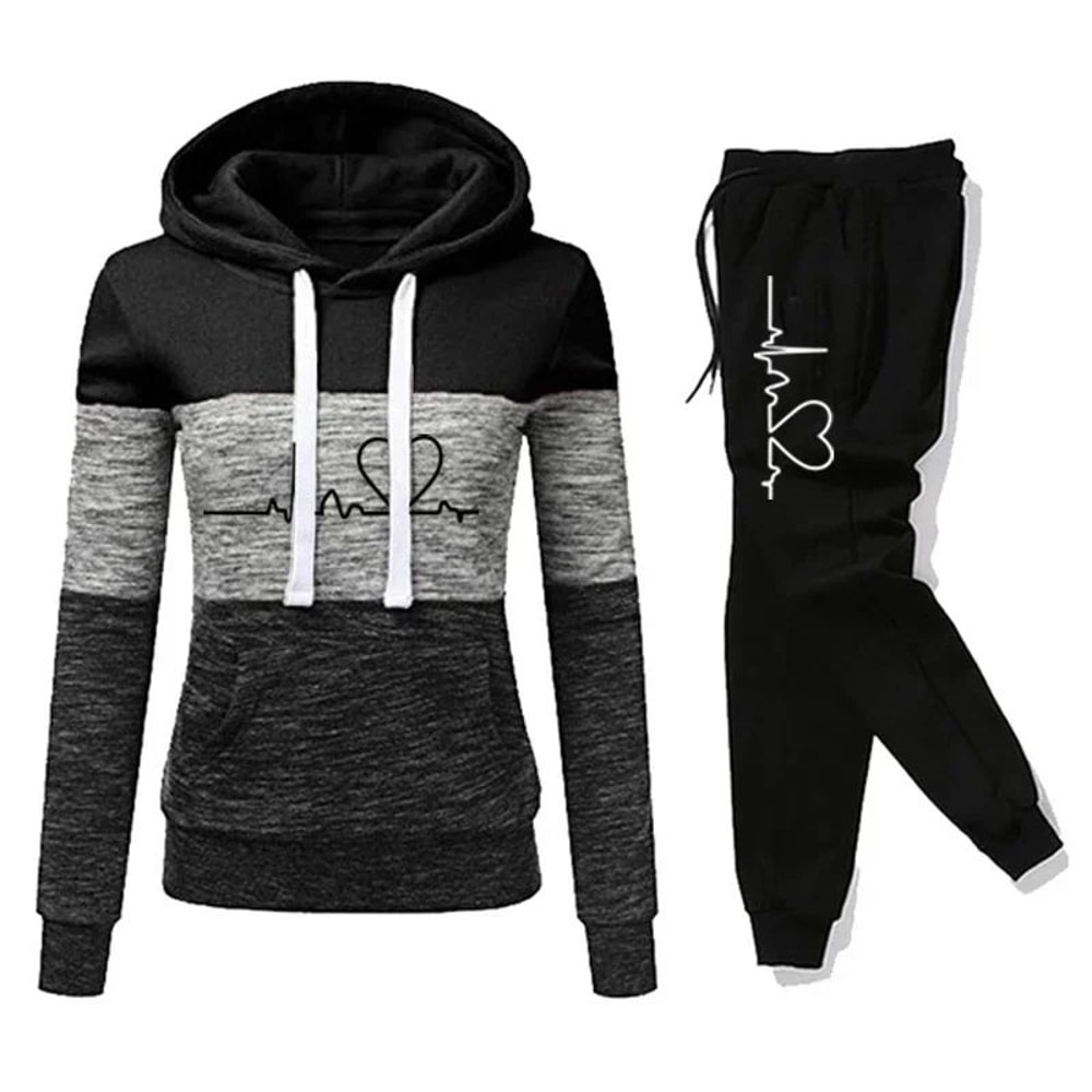 Color Block Womens Tracksuit Set Hooded Sweatshirt Jogger Pants Activewear S3XL 11